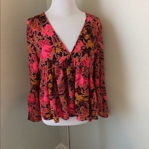 Boho printed top with flared sleeves